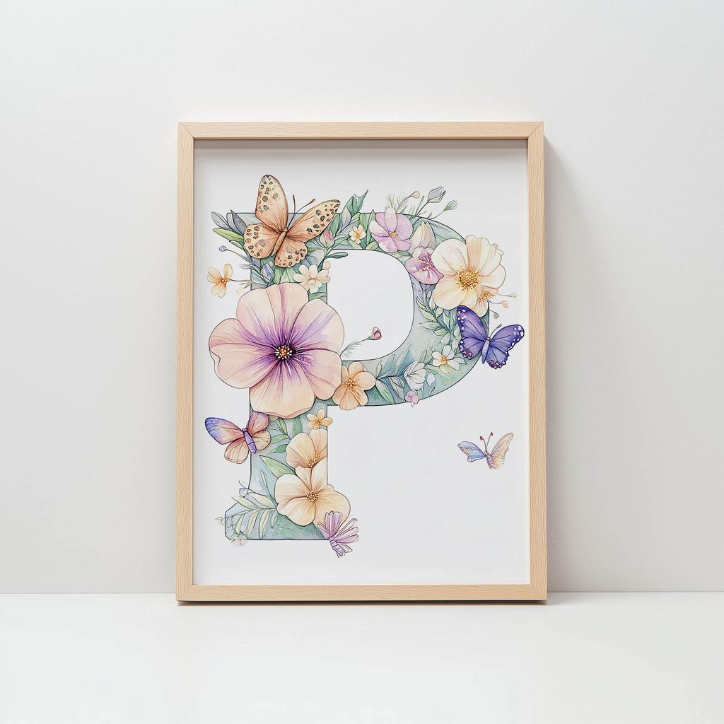 Kwiatowa Litera "P" - Plakat Dekoracyjny Kwiatowa Litera "P" - Plakat Dekoracyjny, 30X40 Cm, Bez Ramy, Papier Matowy 230 Gsm
