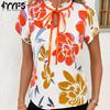 Women's Fashion Casual Summer Spring Flower Pattern Print Short Sleeve Stand-Neck Blouses & Shirts