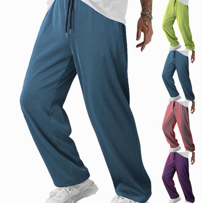 Calças Casuais Masculinas Para Homens, -amassado, Sem passar a ferro, Finas, Respiráveis, Elásticas, Resistentes à sujeira, Calças de Drapeado de Seda Gelo de Perna Reta