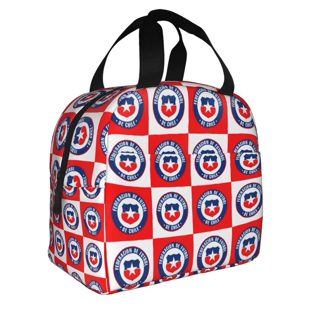 Chile National Soccer FC Team Insulated Lunch Bags for Work School Checkered Plaid Waterproof Cooler Thermal Lunch Box Women Men