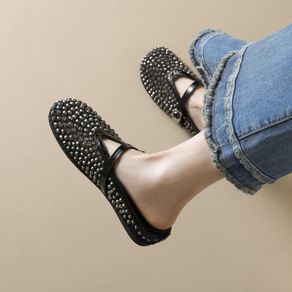 Mesh Yarn with Bag Head and Half Slippers, Women Wear Inner Height-increasing Rhinestone Cool Slippers