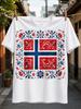 Norway FlAg Folk Art Graphic With Red And Blue Floral Border Ornatal Leaves And Scandinavian Unisex All TShirt