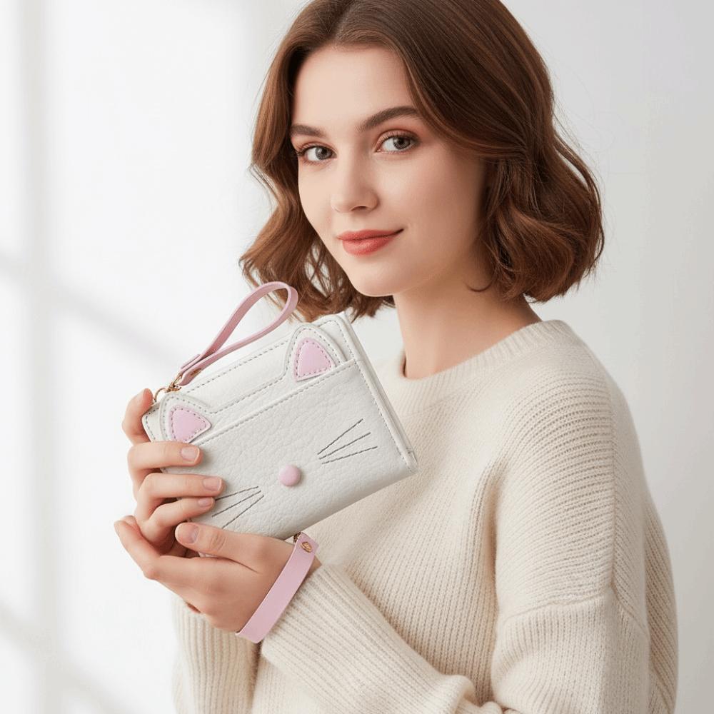 Multi Card Position Cat Wallet Zipper Student Card Coin Purse Portable Cartoon Wallet  Girls