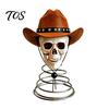 Skull Christmas Tree Topper Gothic with Cowboy Hat, Vintage Western American Wilderness Ornament Skeleton for Halloween, Spooky Top Decoration