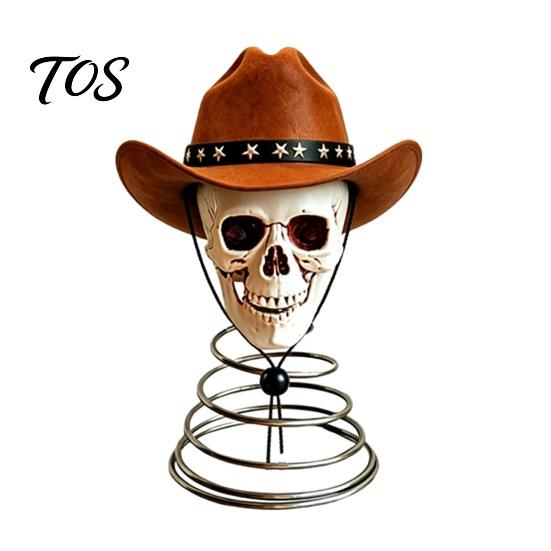 Skull Christmas Tree Topper Gothic with Cowboy Hat, Vintage Western American Wilderness Ornament Skeleton for Halloween, Spooky Top Decoration