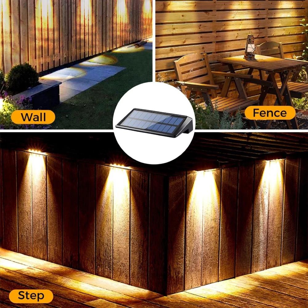 2/1 pcs Solar Wall Lights 4 LED Solar Fence Lights Outdoor Waterproof Solar Deck Lights Wall Lights for Fence Post Yard Pathway