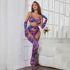 "Colorful Tie-Dye European & American 5-Piece Lingerie Set with Gloves and Stockings"