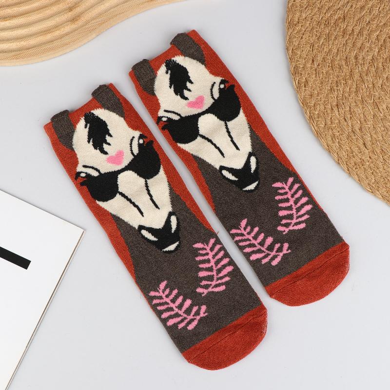 1/5 Paar Damen Cartoon Pferd Tiere Bedruckte Lustige Pferdemuster Lange Socken Comic Koch Stil Street Skateboard Socken