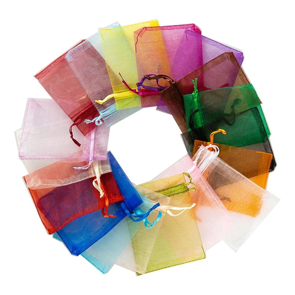 100Pcs Sheer Organza Bags , Solid Wedding Party Favor Bags with Drawstring, Mesh Jewelry Gift Bags Christmas Candy Pouches