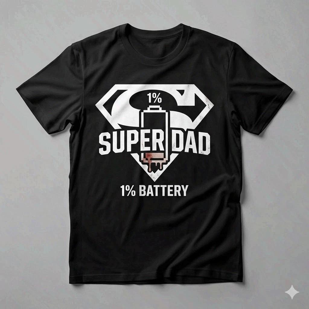 1% Battery Shirt Funny Tired Dad Father’s Day Tee XL