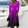 Women's Casual Gradient Midi Dress V Neck Three Quarter Sleeve Back Zipper Elegant Fit and Flare Dress for Everyday Wear