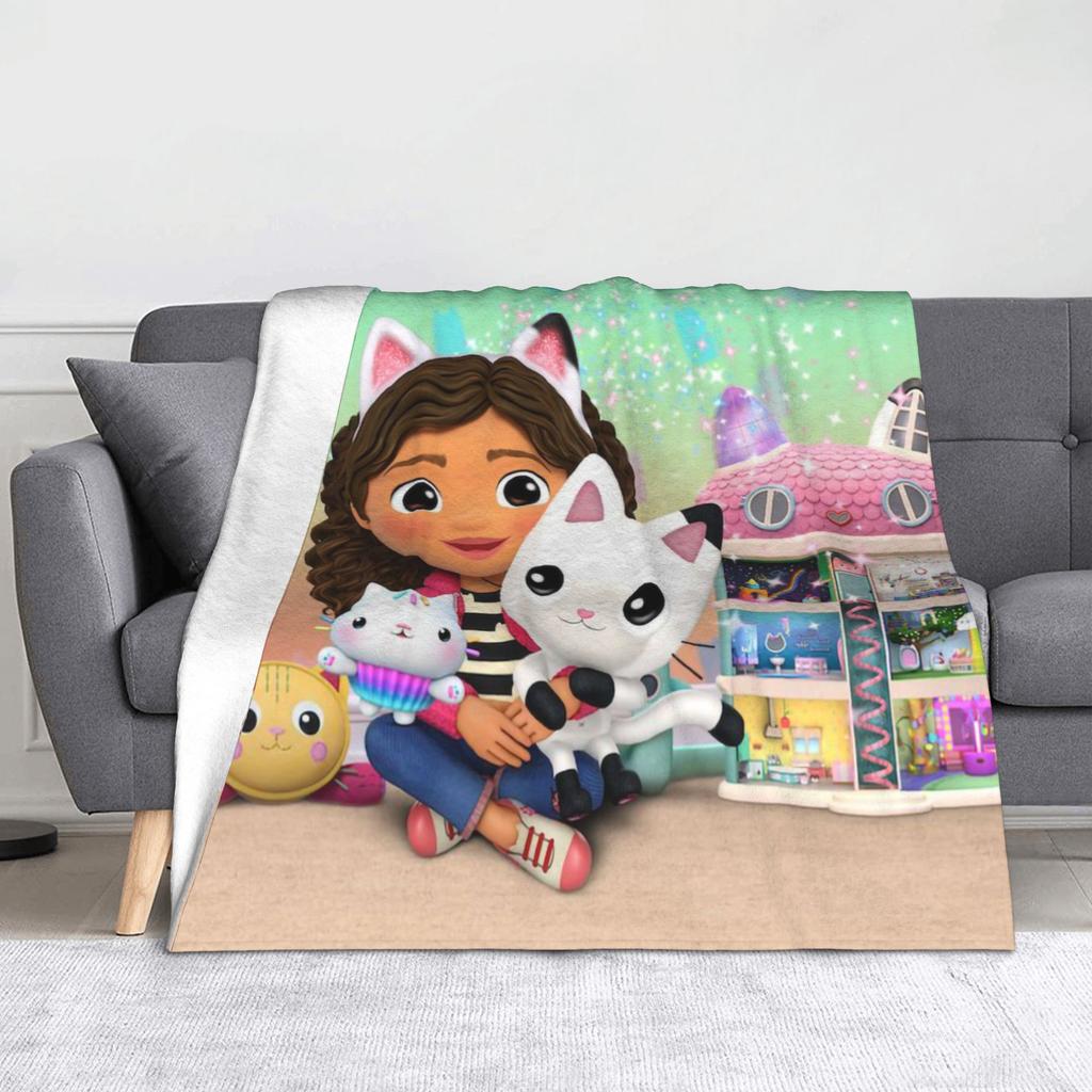 Pink Gabby Dollhouse Blanket Coral Fleece Plush Cute Cartoon Ultra-Soft Throw Blanket for Bedding Couch Bedspread