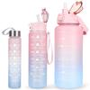 3 Pack Water Bottle 2L+750ml+200ml,Sport Water Bottle With Time Marking, Leak Proof Gym Drinking Bottle