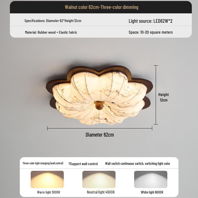 Chinese Song Dynasty Chandelier: Retro Fabric & Walnut Wood Zen Ceiling Light