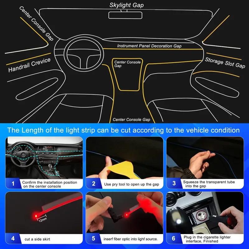 Neon bil LED interiørlys RGB Ambient Light Fiberoptisk sett med APP Trådløs kontroll LED Auto Atmosphere Dekorativ Lampe