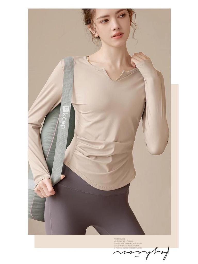 Slimming Yoga Suit Set: Women's V-Neck Quick-Dry Sports Top & Tight Training Pants