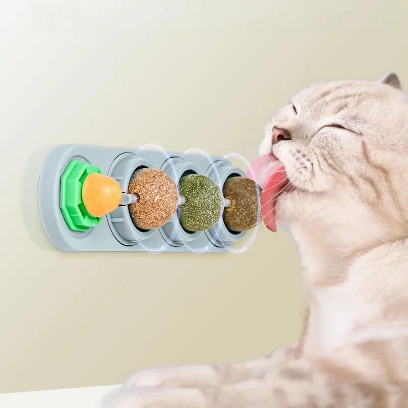 4 In 1 Catnip Toys-Funny Lickable Cat Snack Balls Kitten Playing Chewing Toy for Teeth Cleaning Promoting Digestion Pet Supplies