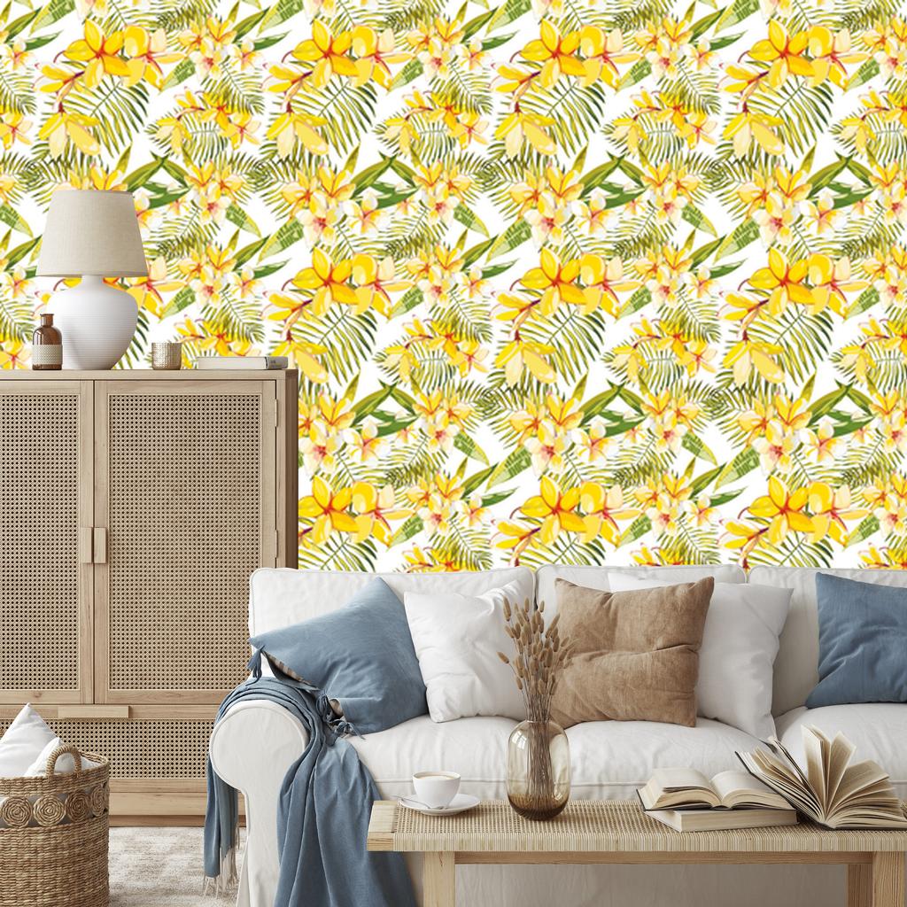 Wallpaper Flowers with Palm Leaves for Living Room and Bedroom 50x1000
