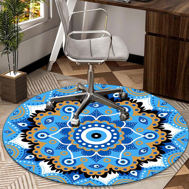 Turkish Evil Eye Round Carpet Chair Cushion Round Entryway Rug, Soft Round Rugs for Living Room, Bedroom, Circle Carpet Decor Gifts