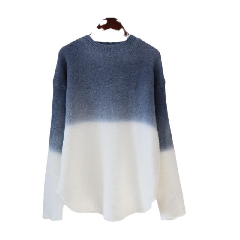 Autumn and winter new design sense gradual change of color sweater pullover women soft waxy loose lazy wind knitted sweater top