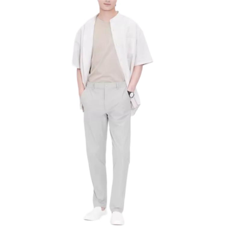 Uniqlo Solid Color Stand Collar Short Sleeve Shirt Men Shirts Off-White 457438-30