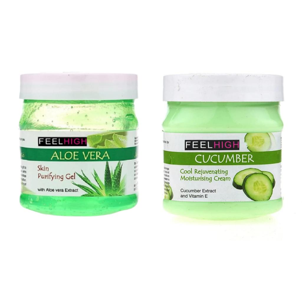Feelhigh Aloe Vera Gel 500gm And Moisuturizing Cream 500ml -Skin Care Product -Facial Product (AloeveraGelAndCucumbercream)