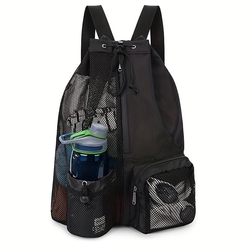 

Adjustable Strap Mesh Backpack Black Green Durable Nylon Multiple Zipper Pockets For Beach Gym And Fitness Sports Bag