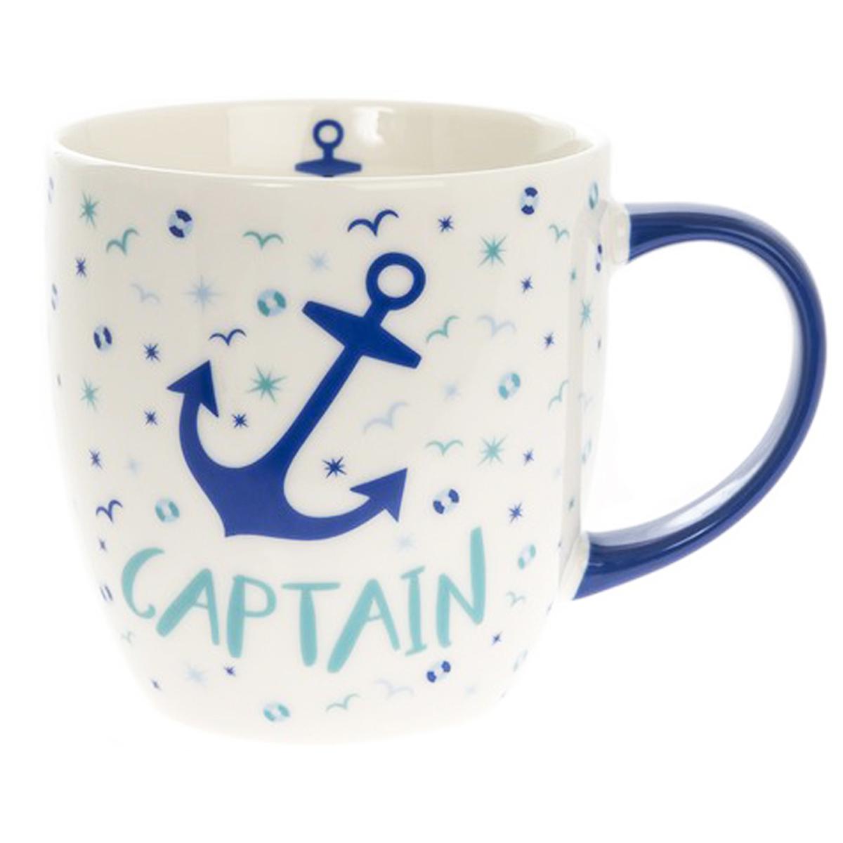 

Les Trésors De Lily [Q2789] - Фарфоровая кружка Captain бело-синяя (темно-синий якорь) - 95x90 мм.