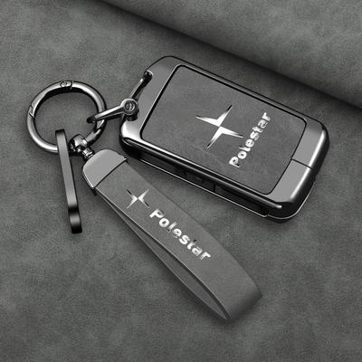 Zinc Alloy Leather Car Remote Key Case Cover Protector For Polestar 2 Polestar 3 2023 2024 Auto Key Protection Accessories