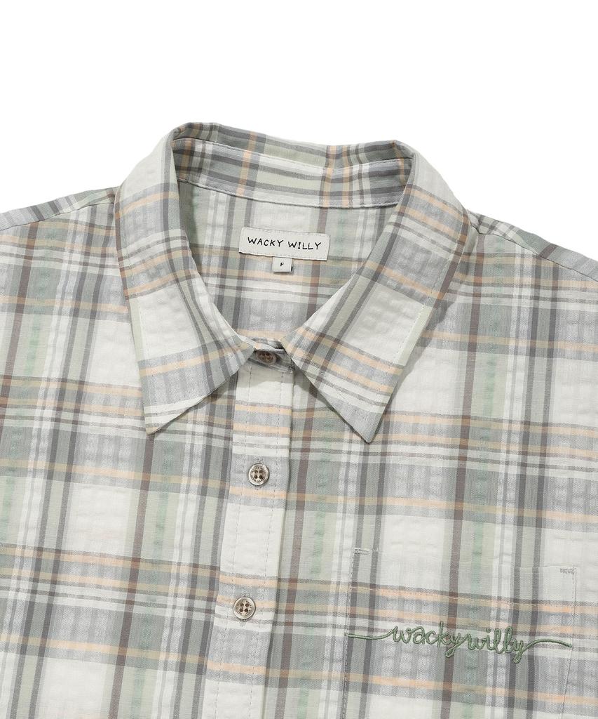 WACKY WILLY Women'S Semi-Oversized Check Short Sleeve Shirt Green