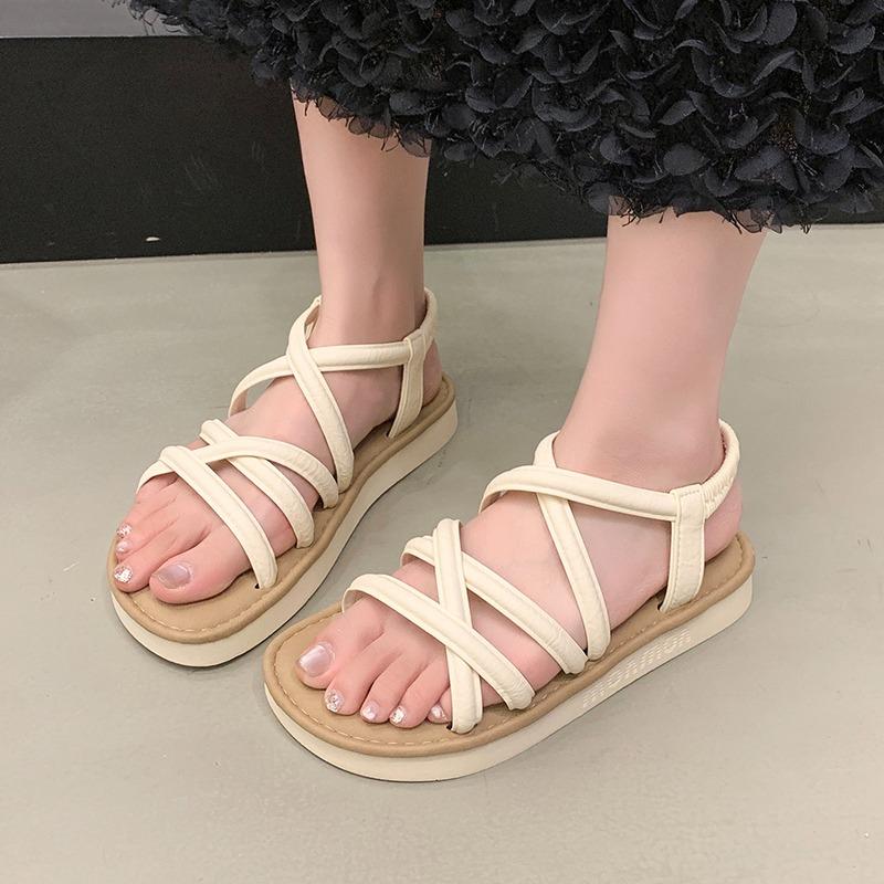 Fashion Women Summer Flat Sandals Light Weight Beach Street Shoes Elastic Band Girls Student Daily Walking Flats Leisure Sandalias