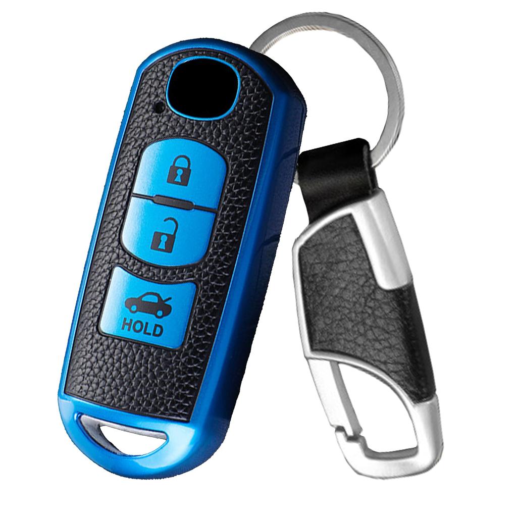 FRACTAL CREATION Leather-like TPU Smart Key Case for Mazda Key Cover with Carabiner Buckle