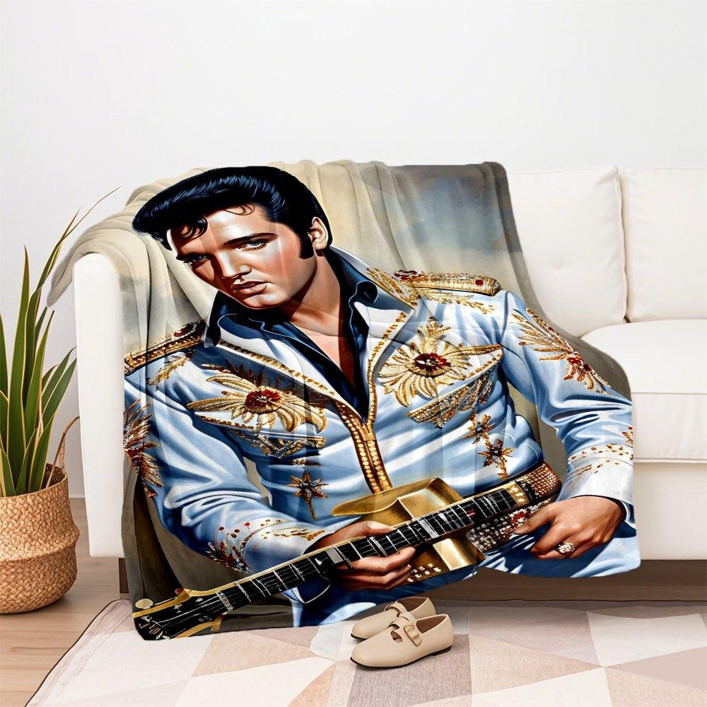 "Elvis Presley Inspired Golden Guitar Costume Jacket"Blanket Flannel Throw Blanket for Sofa, Bed, Travel, Camping, Office, Couch, Chair, And