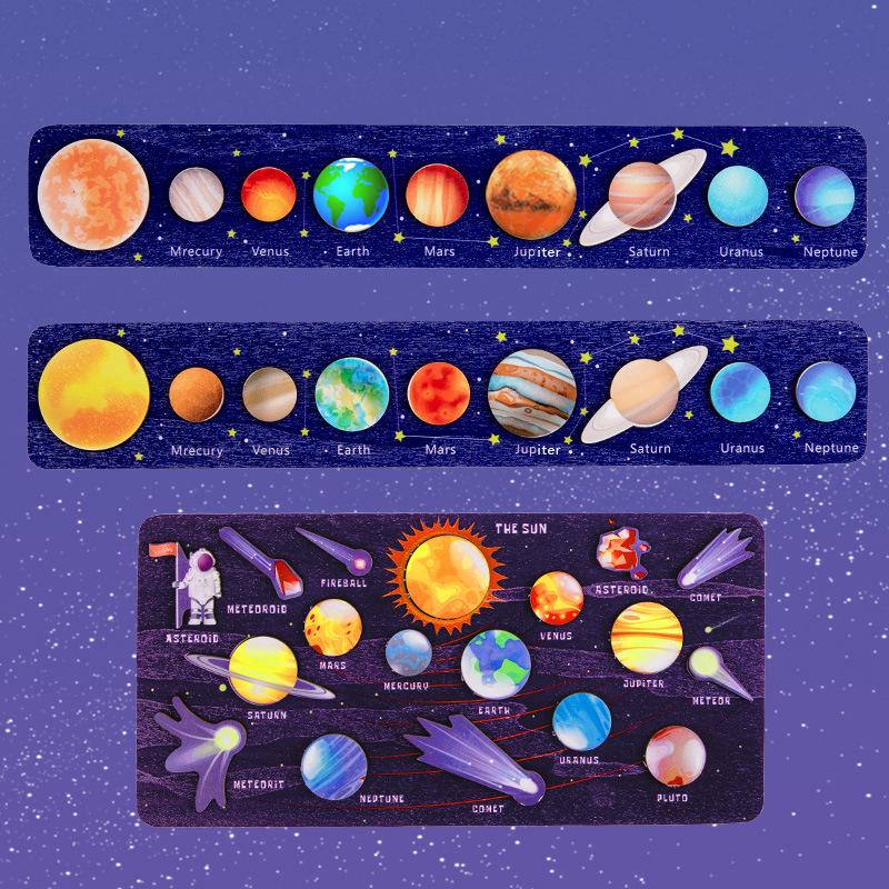 

3D Wooden Solar System Puzzle Set: Montessori Planet Science Toy