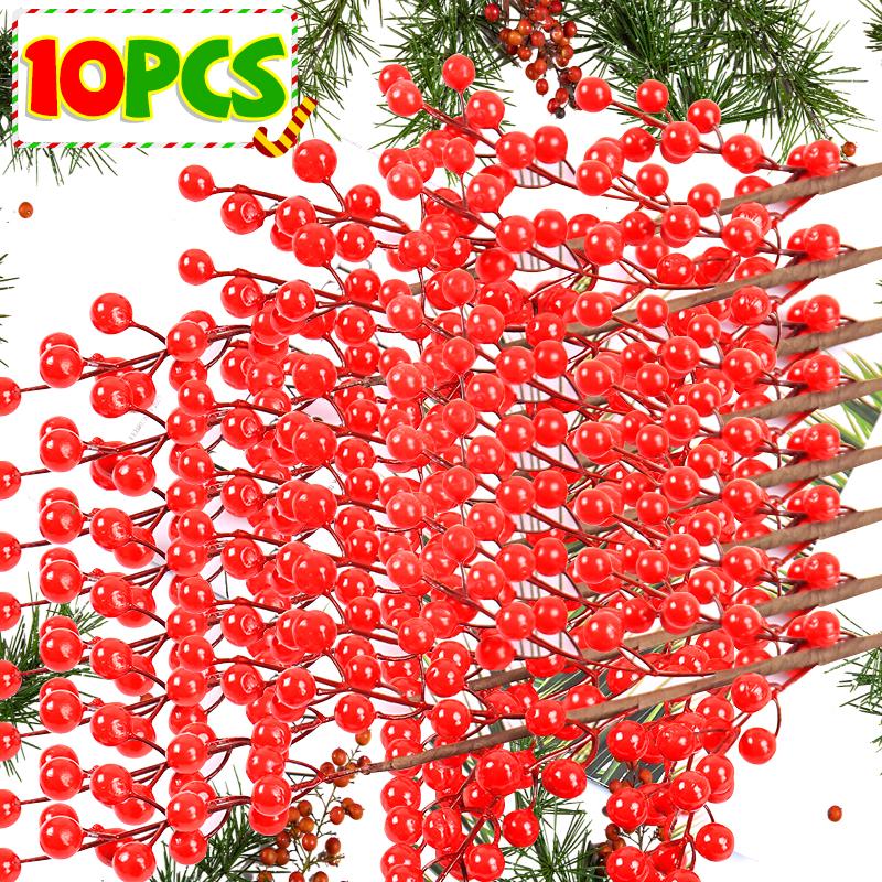 37/63cm Artificial Berry Branch Foam Christmas Decorative Red Berries Branch Xmas Tree Tabletop Vase Wealth Fruit Ornaments