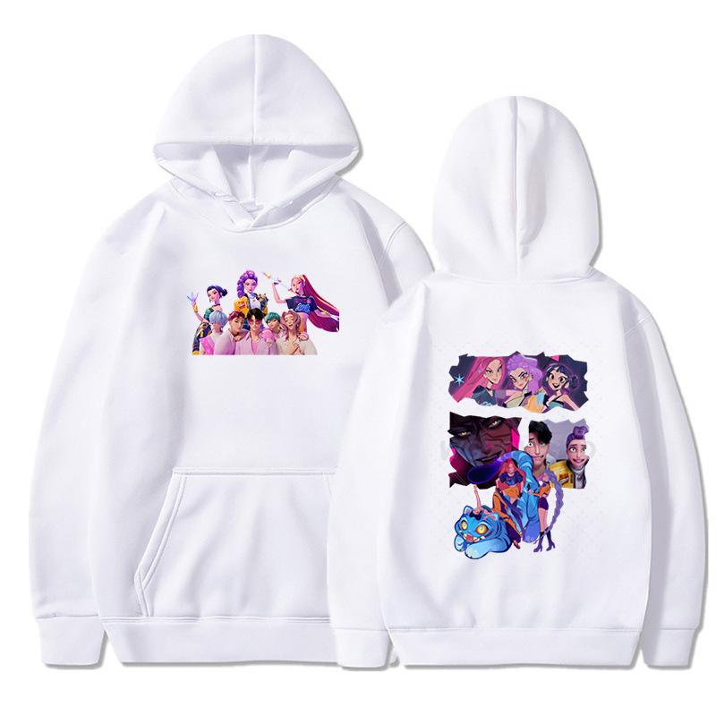 

K-pop Толстовки Охотники на демонов Мода Huntrix Saja Одежда для мальчиков Свободные Кино Руми Зои Мира Пуловеры Толстовка Девушка Топ Подарок XXS белый