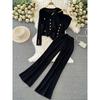 K-style V-neck Single Breasted Knitted Straight Fashion Suit