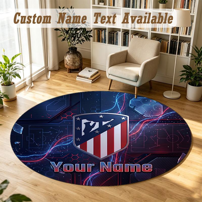 Round Rug Custom NameAtletico Madrid Pattern Non Slip Carpet Home Floor Decor