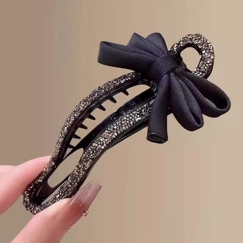 Rhinestone Duckbill Clip Classic Black Bow Convenient Hairpin Versatile Fashion Girls Hairpin Hair Accessories