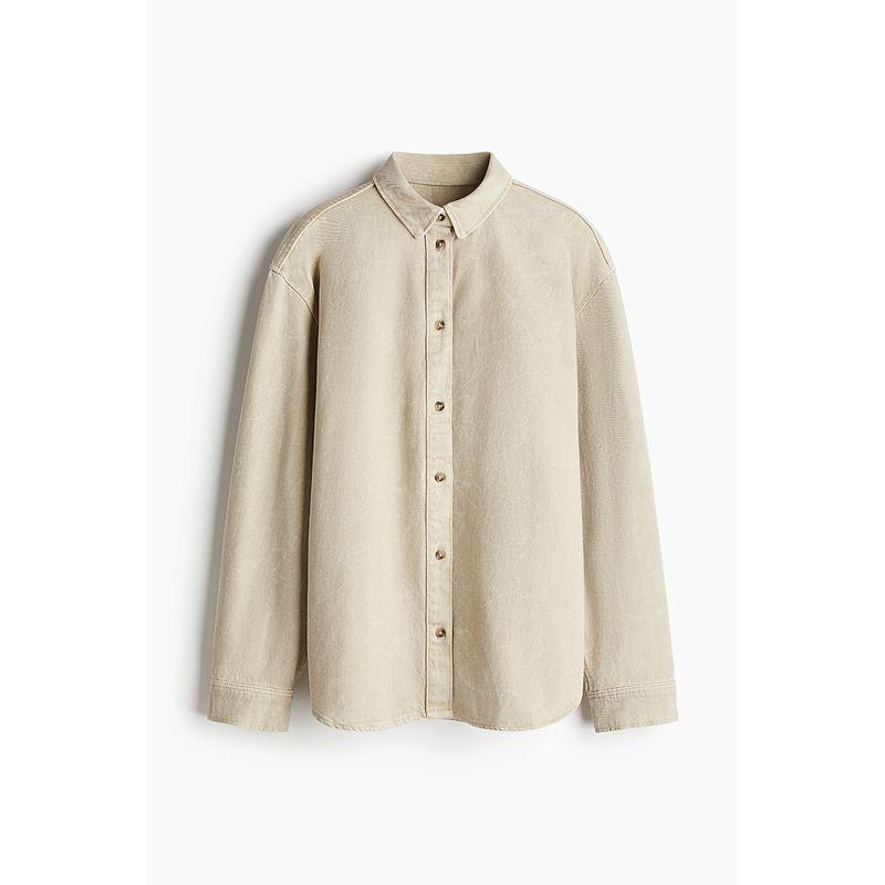 

HM Women s Shirt 2025 Autumn New Polo Collar Long Sleeves Pure Cotton Fashion Large Profile Denim Tops 1268199