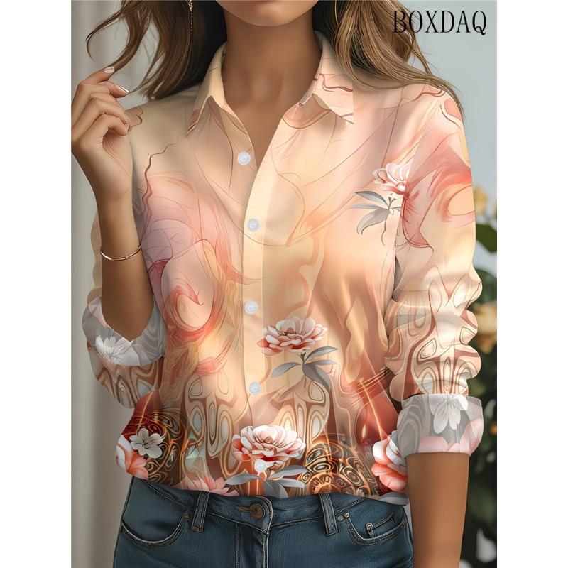 New 2026 Summer Women's Shirts Fashion Tie Dye Gradient Butterfly 3D Print Blouse Casual Lapel Women's Long Sleeve Shirts Tops