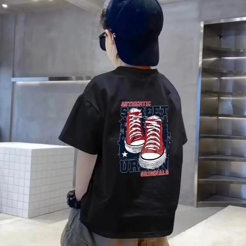

Children s Summer Streetwear Cotton T-shirt Fashion Cool Graffiti Print Casual O Neck Short Sleeve Kids Clothing Short Sleeve 100cm чорний