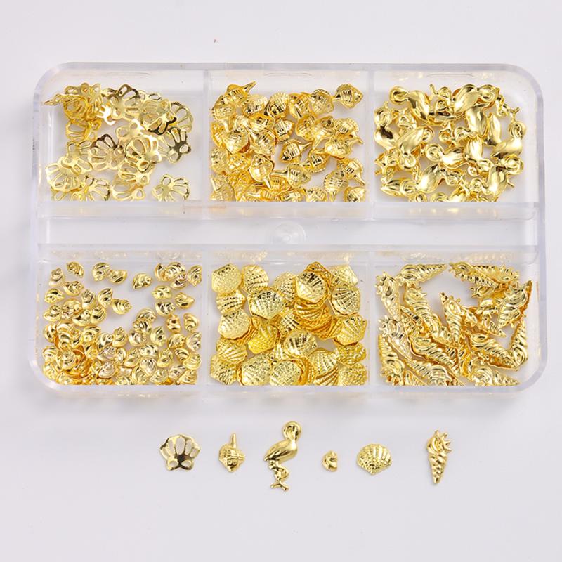1 Box Metal Summer Ocean Nail Art Charms 3D Shell Starfish Seahorse Pearl Beads Alloy Nail Jewelry Mixed Manicure Studs Decor