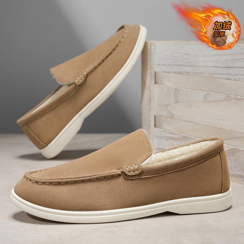 

Winter new daily convenient simple wind fleece thickened casual shoes lazy shoes 48 бежевий