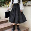 Kawaii Schwarz Langer Rock Damen Japanisch Lolita Niedlich Patchwork Hohe Taille Locker A-Linie Midirock Lässig Herbst Soft Girl