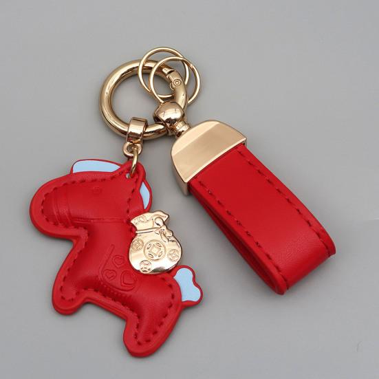Key Chain Imitation Leather Horse Keychain Pendant Year of Horse Design Key Holder Bag Car Accessory