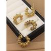 European and American Style Hollow Braided Twist Earrings with Emerald Zircon Wrapped Design Round Ear Hoops Vintage Niche Earrings