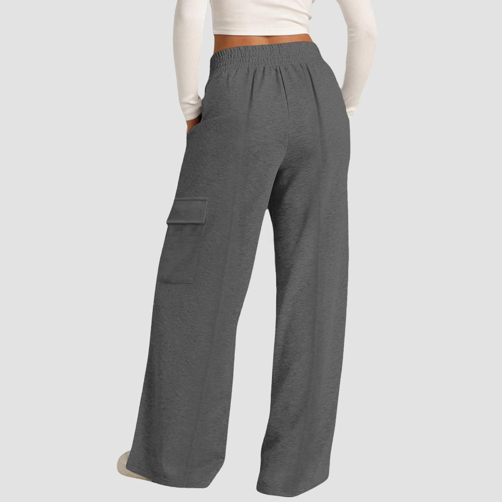 Women's Casual Fashion Color Elastic Waist Drawstring Workwear Wide Leg Pants With Pockets
