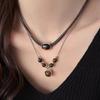 Melaleuca Women's Leather Tiger Eye Pendant Necklace - Elegant European & American Style Choker.
