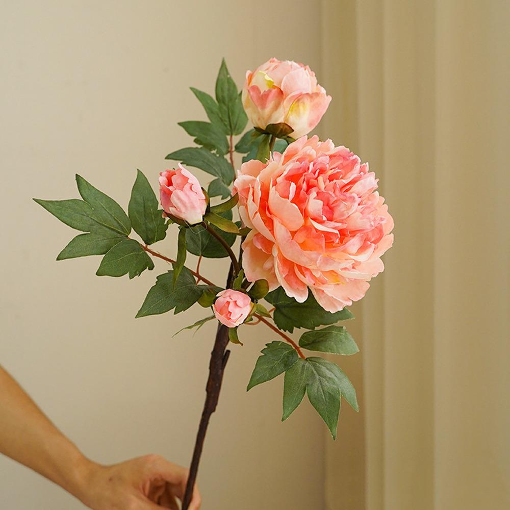 

3 Heads Silk Peony Branches Realistic Fake Flowers Simulation Peony Dining Table Decor темно-розовый